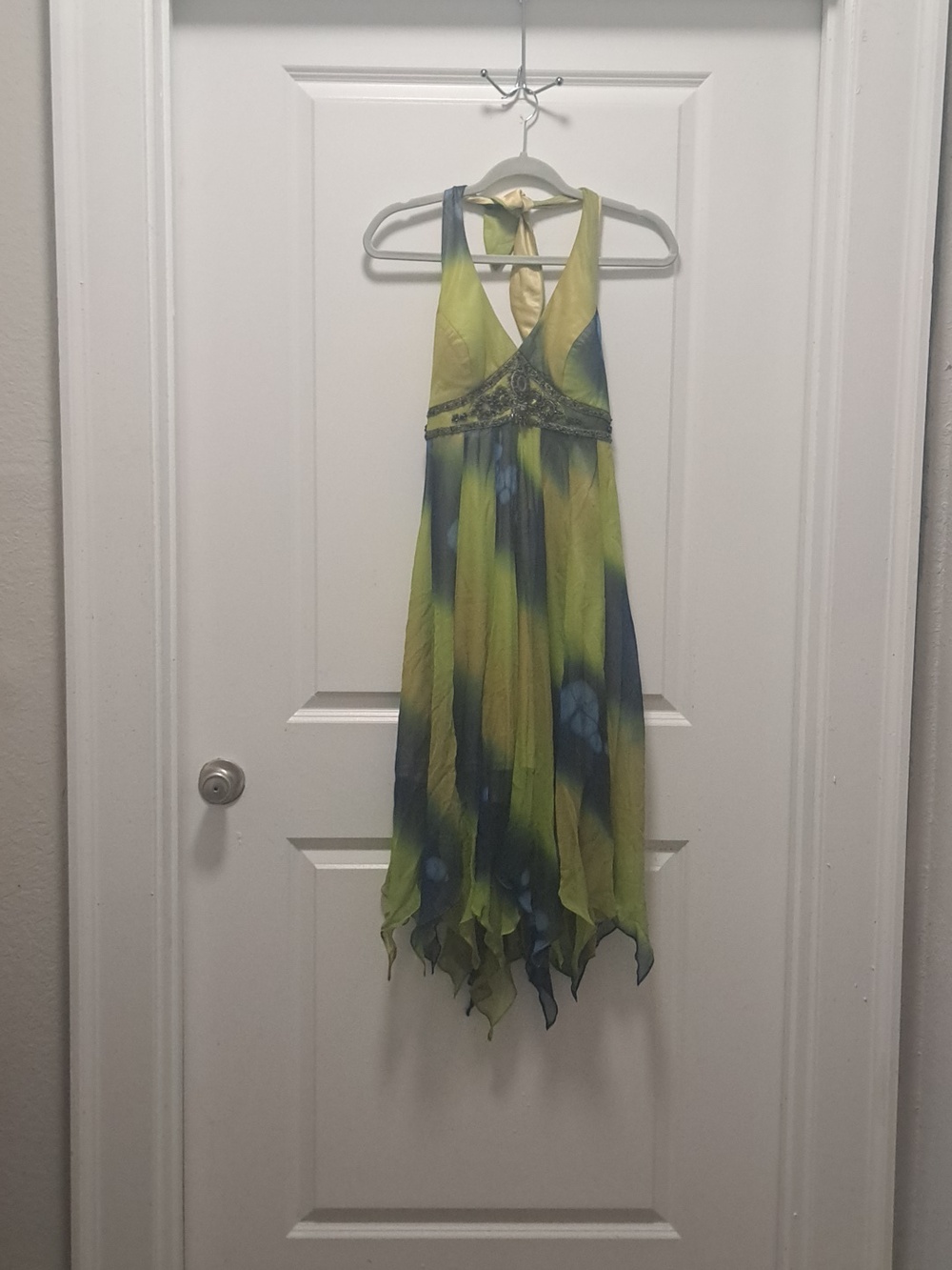 Y2k Women's Halter Midi Dress in Lime Green and Blue